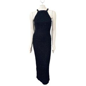 VTG BRILLIANTE by J.A. 100% Silk Beaded Sequin Formal Maxi Dress in Black SZ S